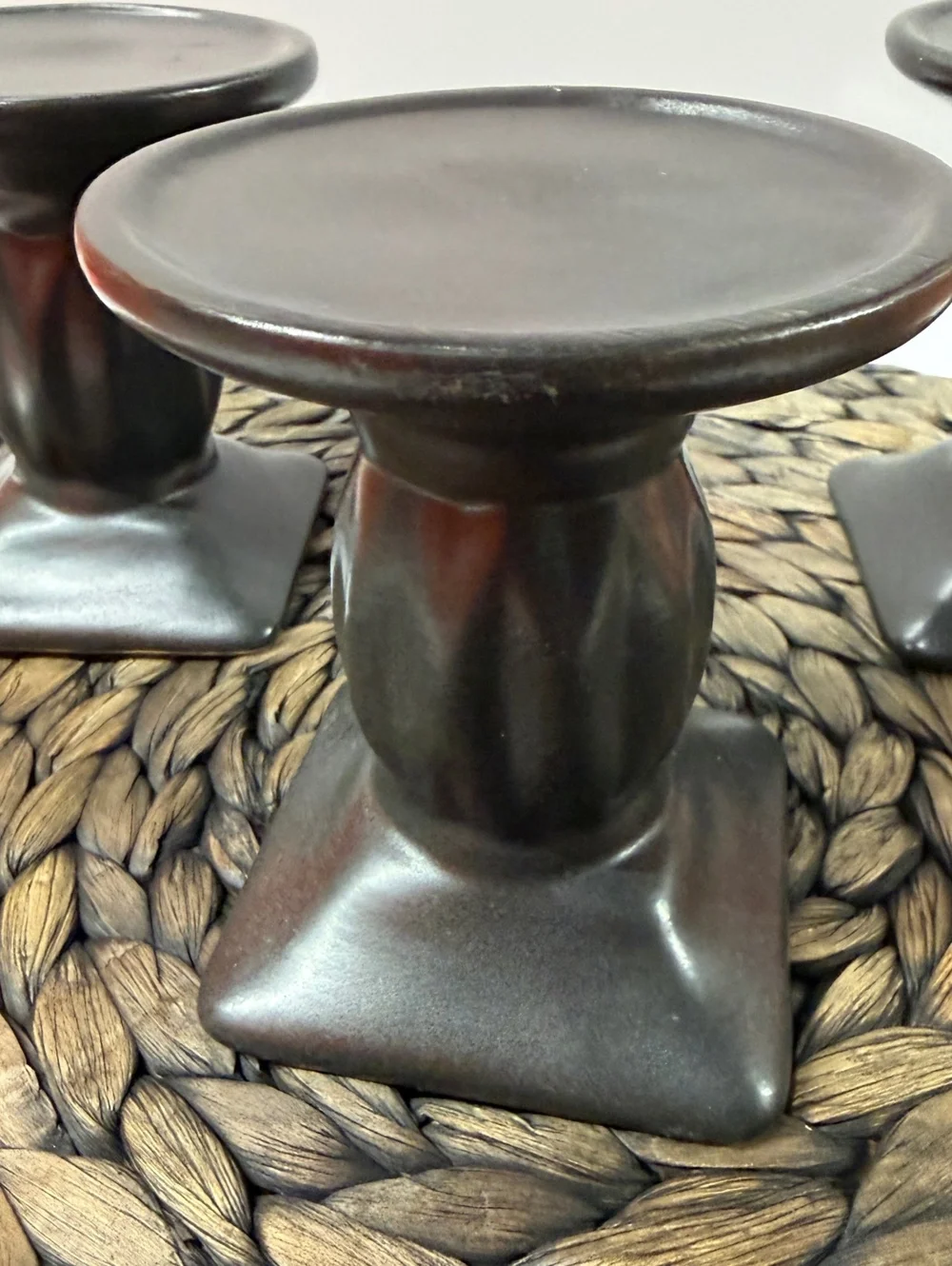 Set of 3 Black Decorative Candle Holders with Sculpted Design